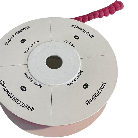 Pom-Pom Trim & Floral Ribbon Spools Set 4.6-15 Yards Yellow & Pink Pom-Poms Mult - Picture 6 of 7